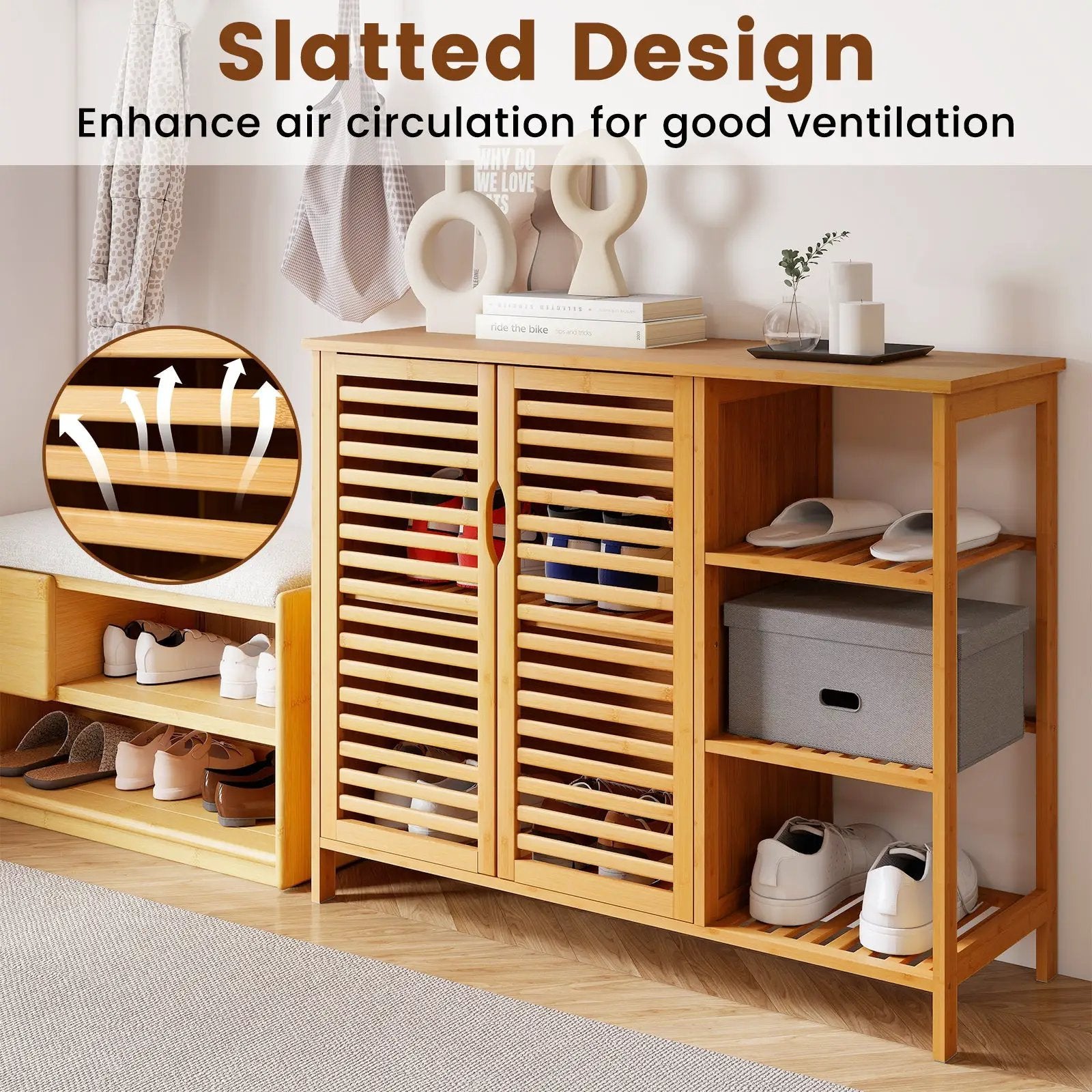 Bamboo Bathroom Cabinet 2-Door Storage Organizer with Shelves-Natural by DirectDeals