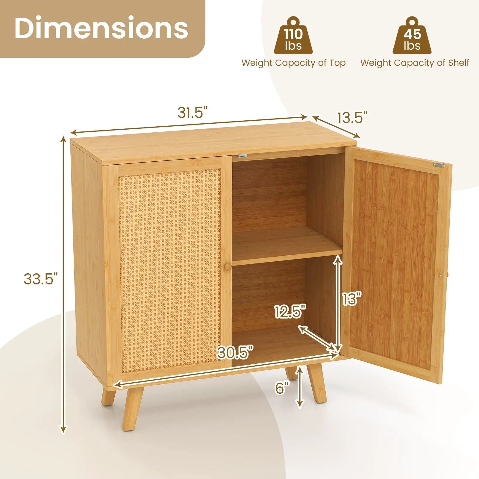 Bamboo Buffet Storage Cabinet with PE Rattan Doors and Freestanding Kitchen Cupboard-Natural by DirectDeals