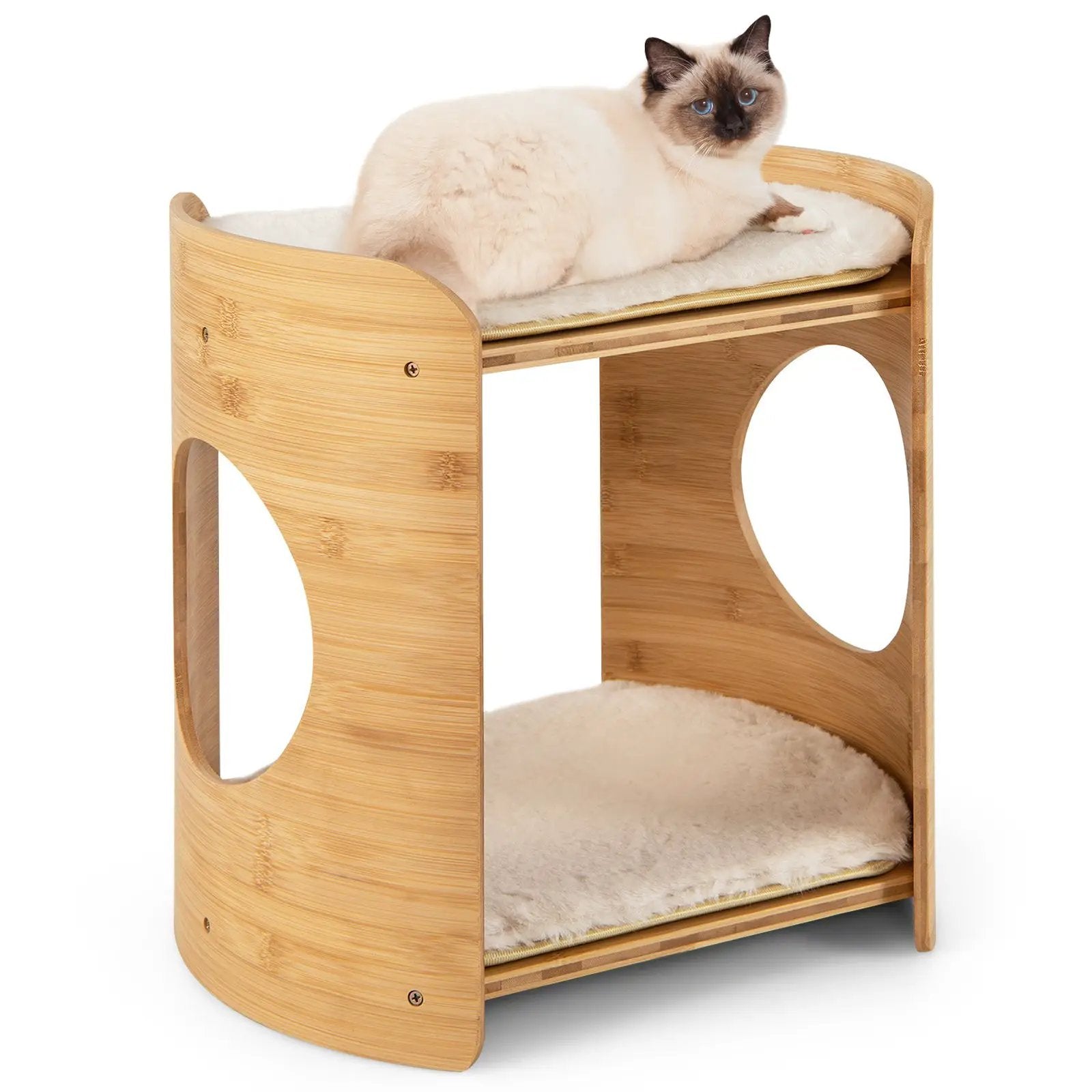 2-Tier Bamboo Cat Tree with Plush Mats for Indoor Cats by DirectDeals