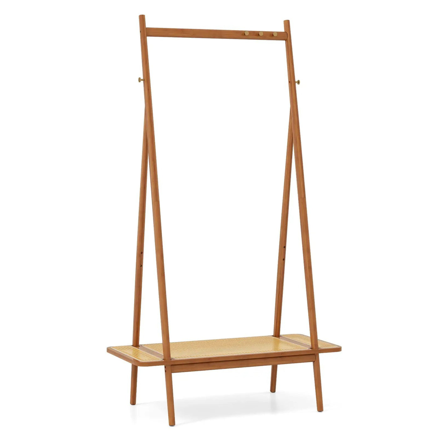 Bamboo Clothes Rack with Hanging Rod Rattan Shelf and Copper Hooks by DirectDeals