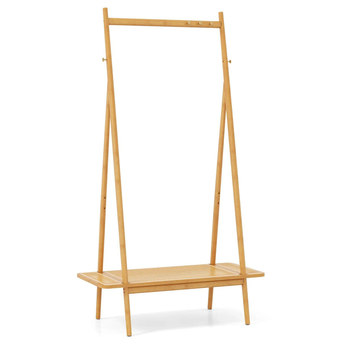 Bamboo Clothes Rack with Hanging Rod Rattan Shelf and Copper Hooks by DirectDeals