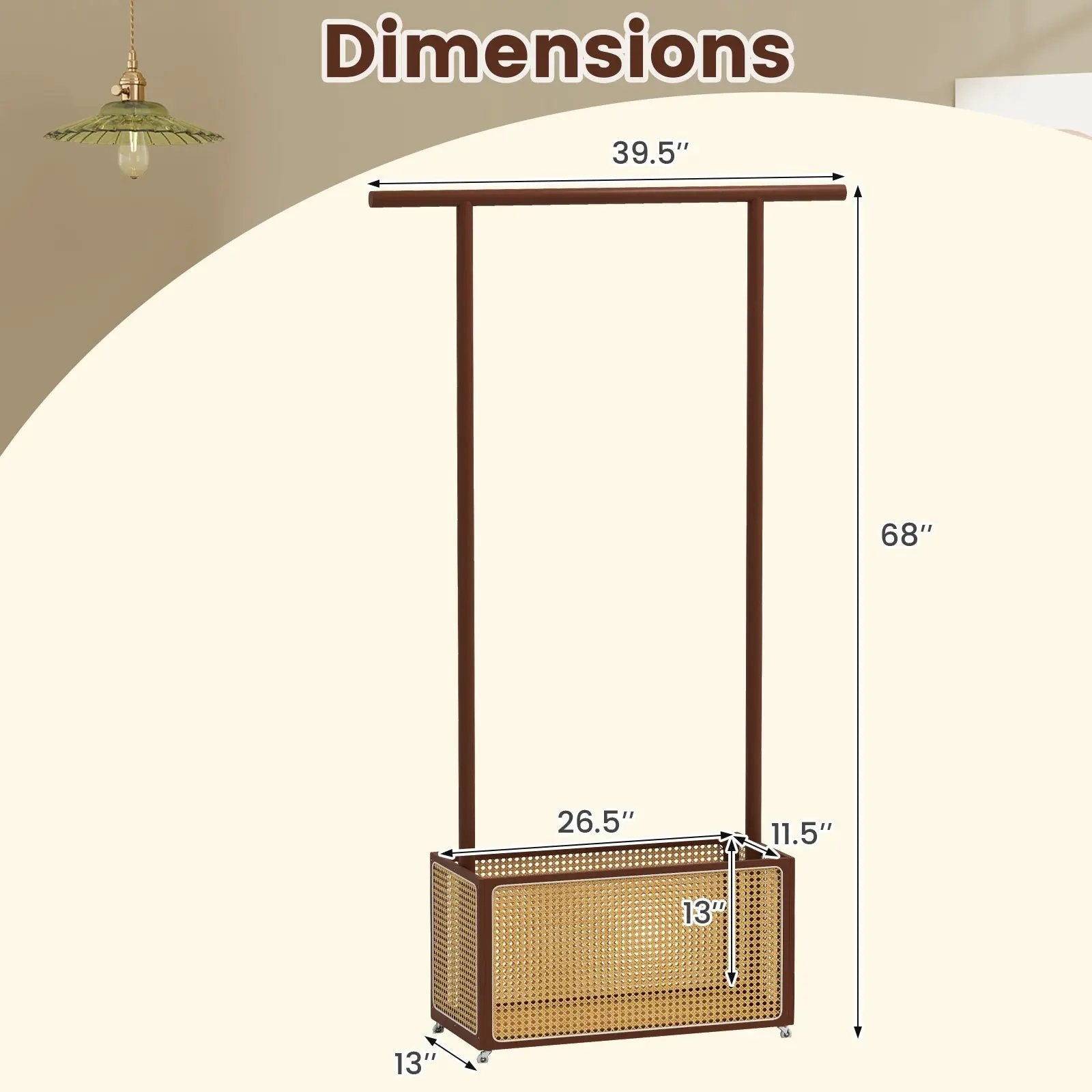 Bamboo Clothes Rack with Rattan Storage Basket and Wheels by DirectDeals