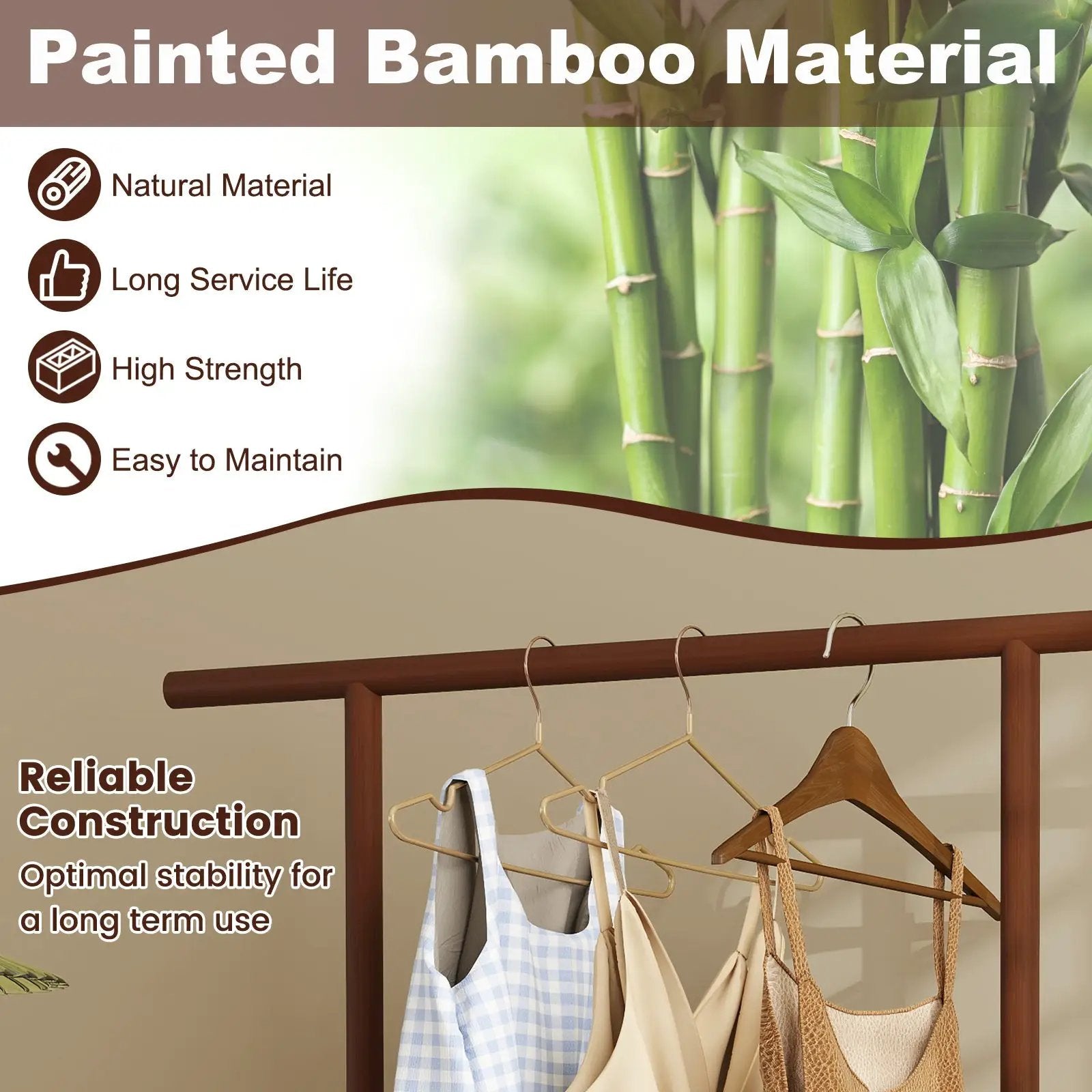 Bamboo Clothes Rack with Rattan Storage Basket and Wheels by DirectDeals