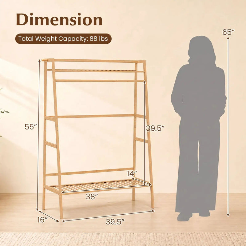 Bamboo Garment Rack with Shelves and Hanging Rod by DirectDeals