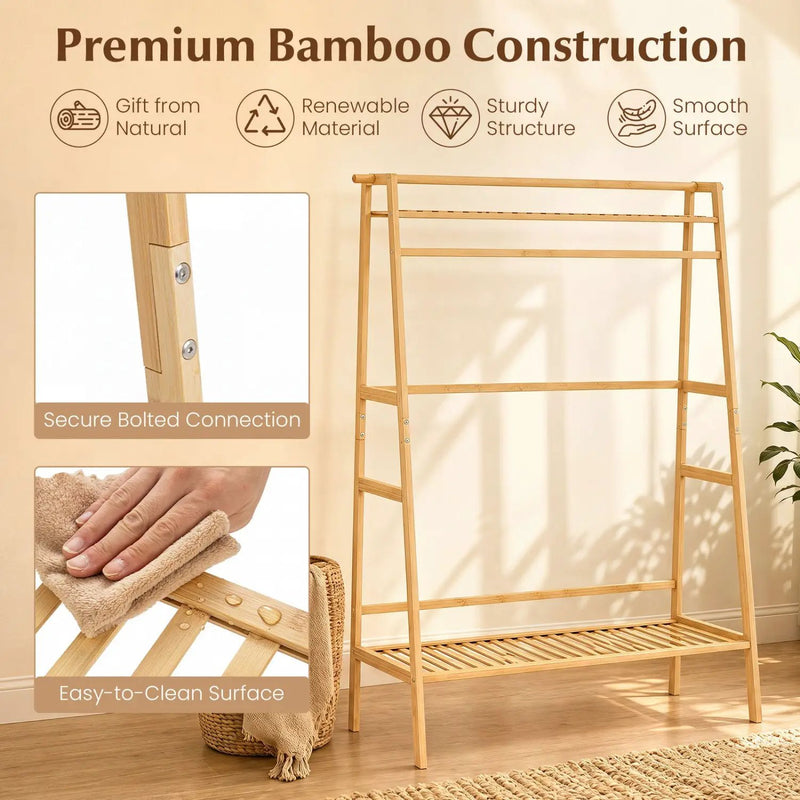 Bamboo Garment Rack with Shelves and Hanging Rod by DirectDeals