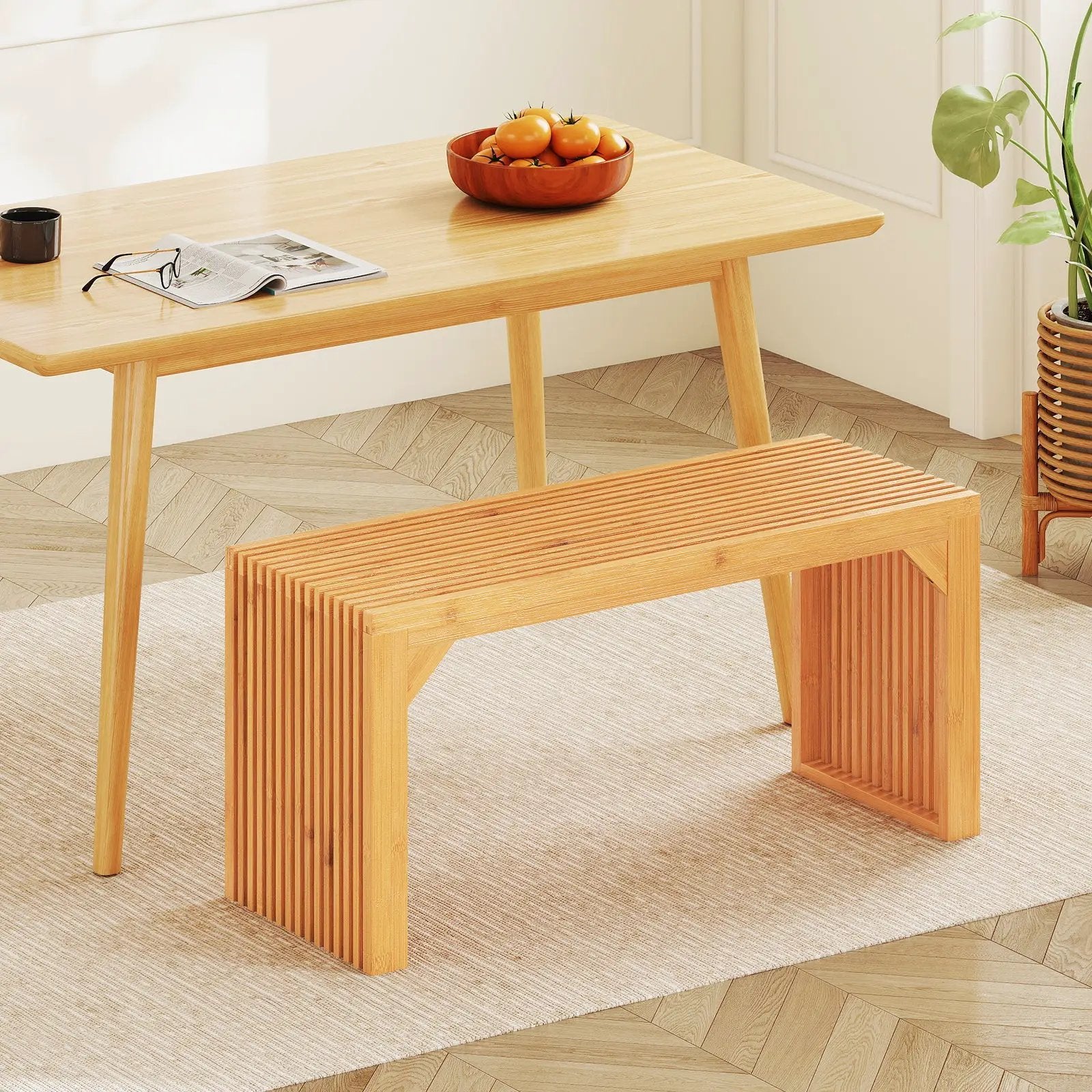 Bamboo Dining Bench Long Entryway Bench Indoor Outdoor Solid Wood Bench-Natural by DirectDeals