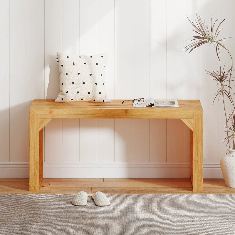 Bamboo Dining Bench Long Entryway Bench Indoor Outdoor Solid Wood Bench-Natural by DirectDeals