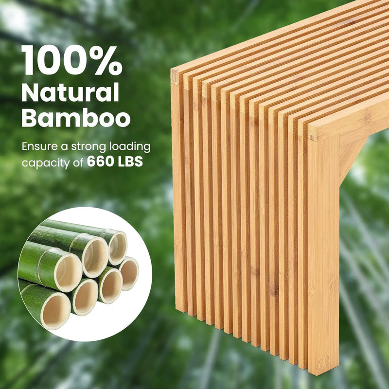 Bamboo Dining Bench Long Entryway Bench Indoor Outdoor Solid Wood Bench-Natural by DirectDeals