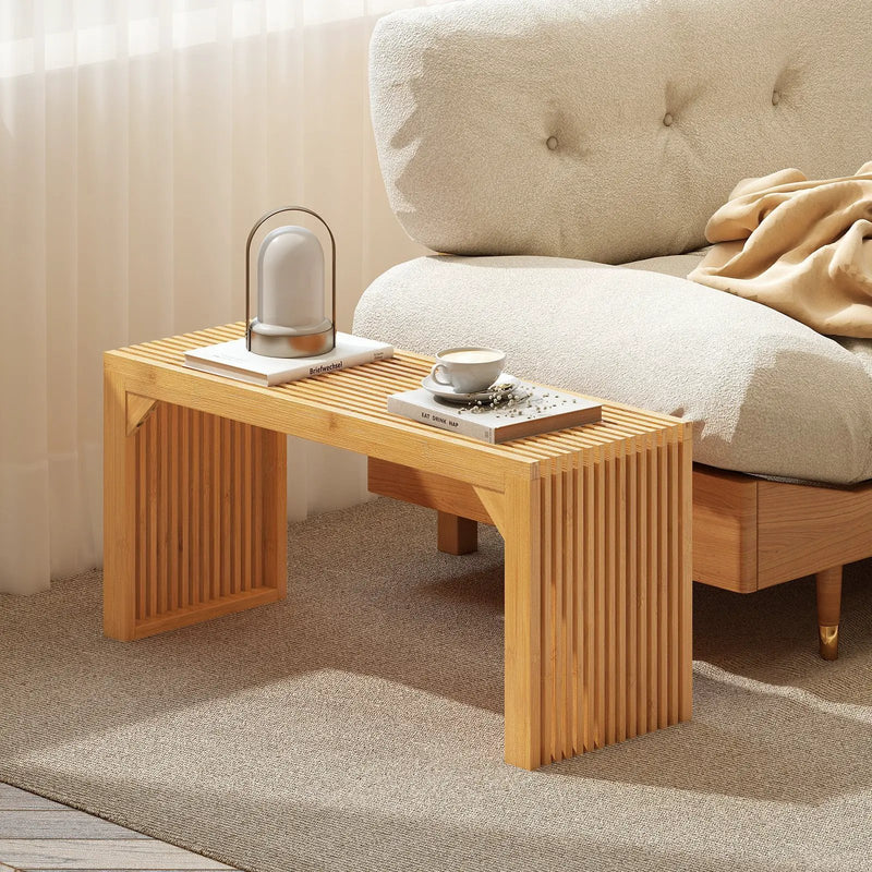 Bamboo Dining Bench Long Entryway Bench Indoor Outdoor Solid Wood Bench-Natural by DirectDeals