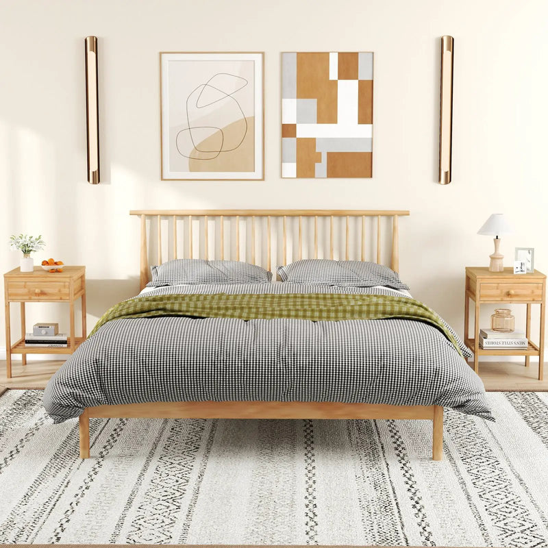 Set of 1/2 Bamboo Nightstand Bedside Table with Storage Drawer and Open Shelf by DirectDeals
