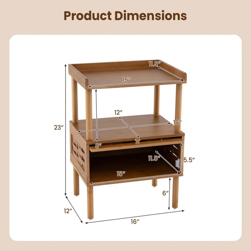 Bamboo Rattan Nightstand with Flip-Up Door and Open Shelf by DirectDeals