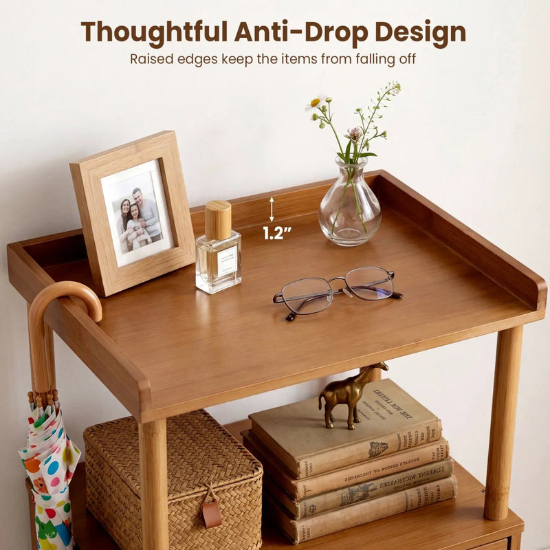 Bamboo Rattan Nightstand with Flip-Up Door and Open Shelf by DirectDeals