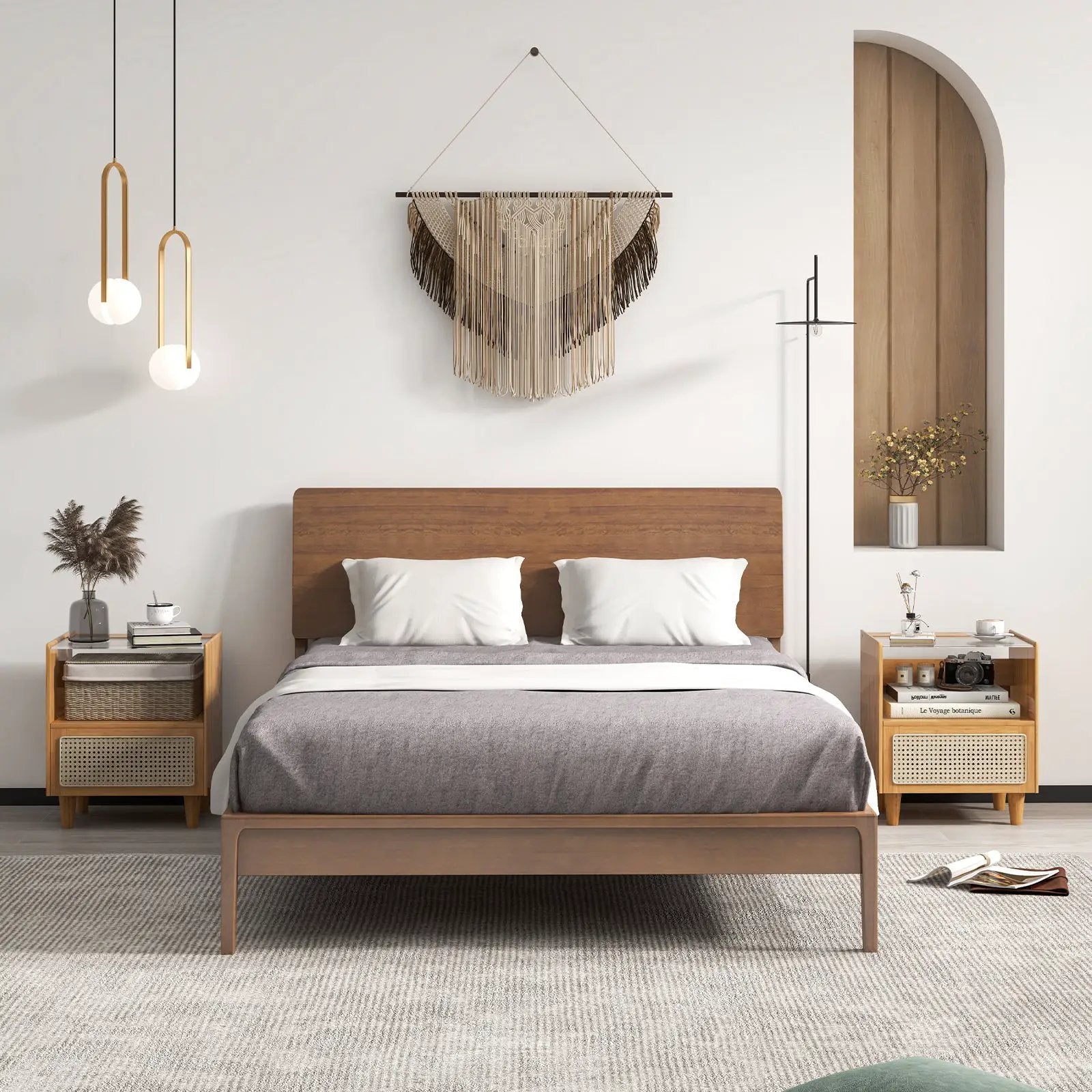 Bamboo Rattan Nightstand with Drawer and Solid Wood Legs by DirectDeals