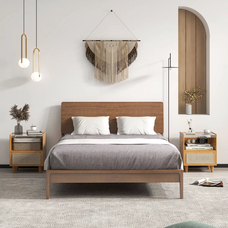 Bamboo Rattan Nightstand with Drawer and Solid Wood Legs by DirectDeals