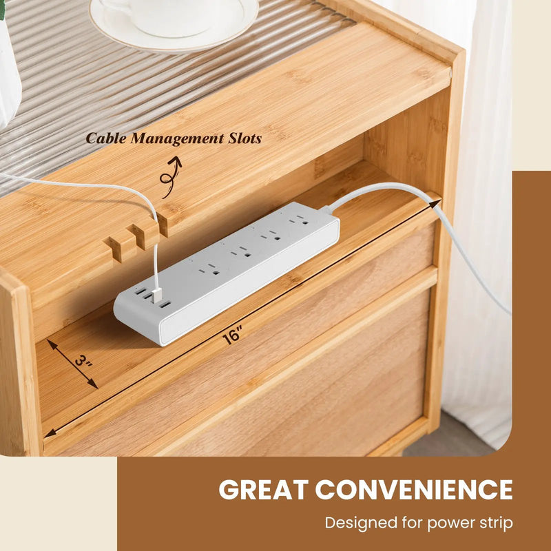 Bamboo Rattan Nightstand with Drawer and Solid Wood Legs by DirectDeals