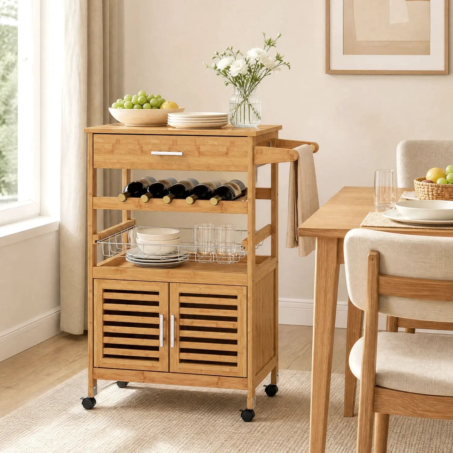 Rolling Kitchen Island Cart with Wine Rack and Storage by DirectDeals