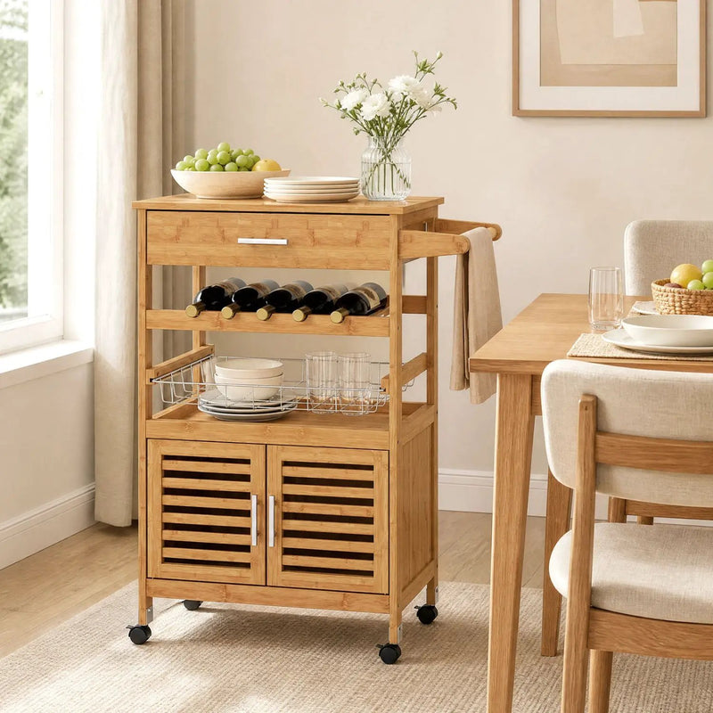 Rolling Kitchen Island Cart with Wine Rack and Storage by DirectDeals