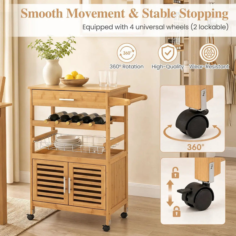 Rolling Kitchen Island Cart with Wine Rack and Storage by DirectDeals