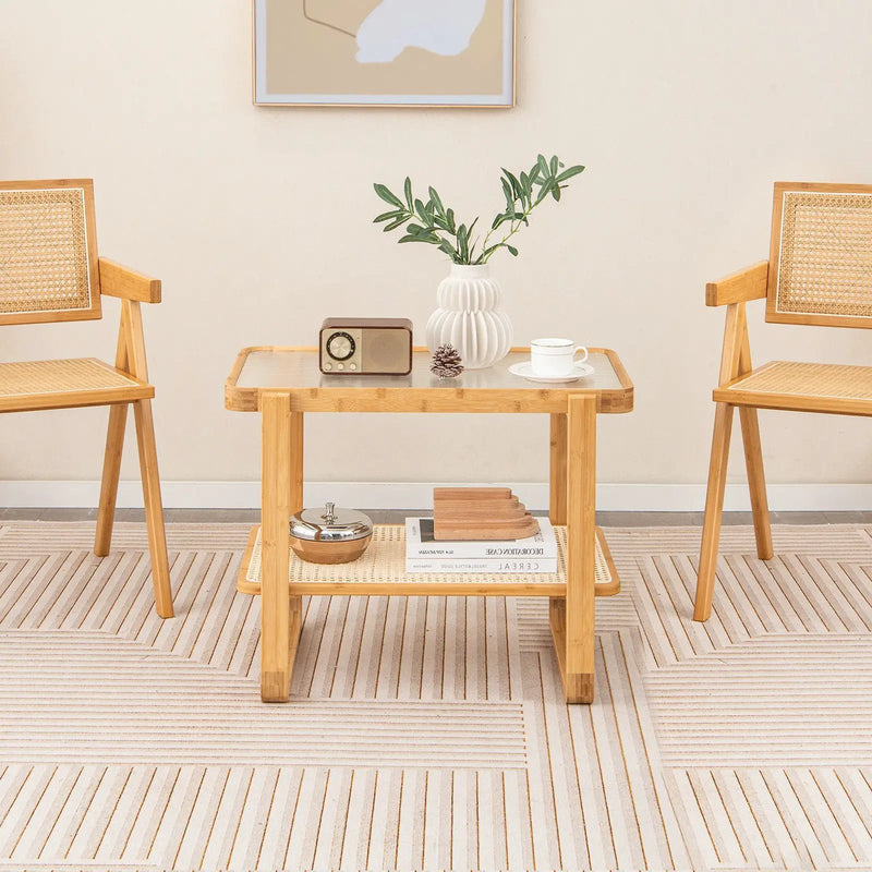 2-tier Bamboo Side Table with Glass Top-Natural by DirectDeals