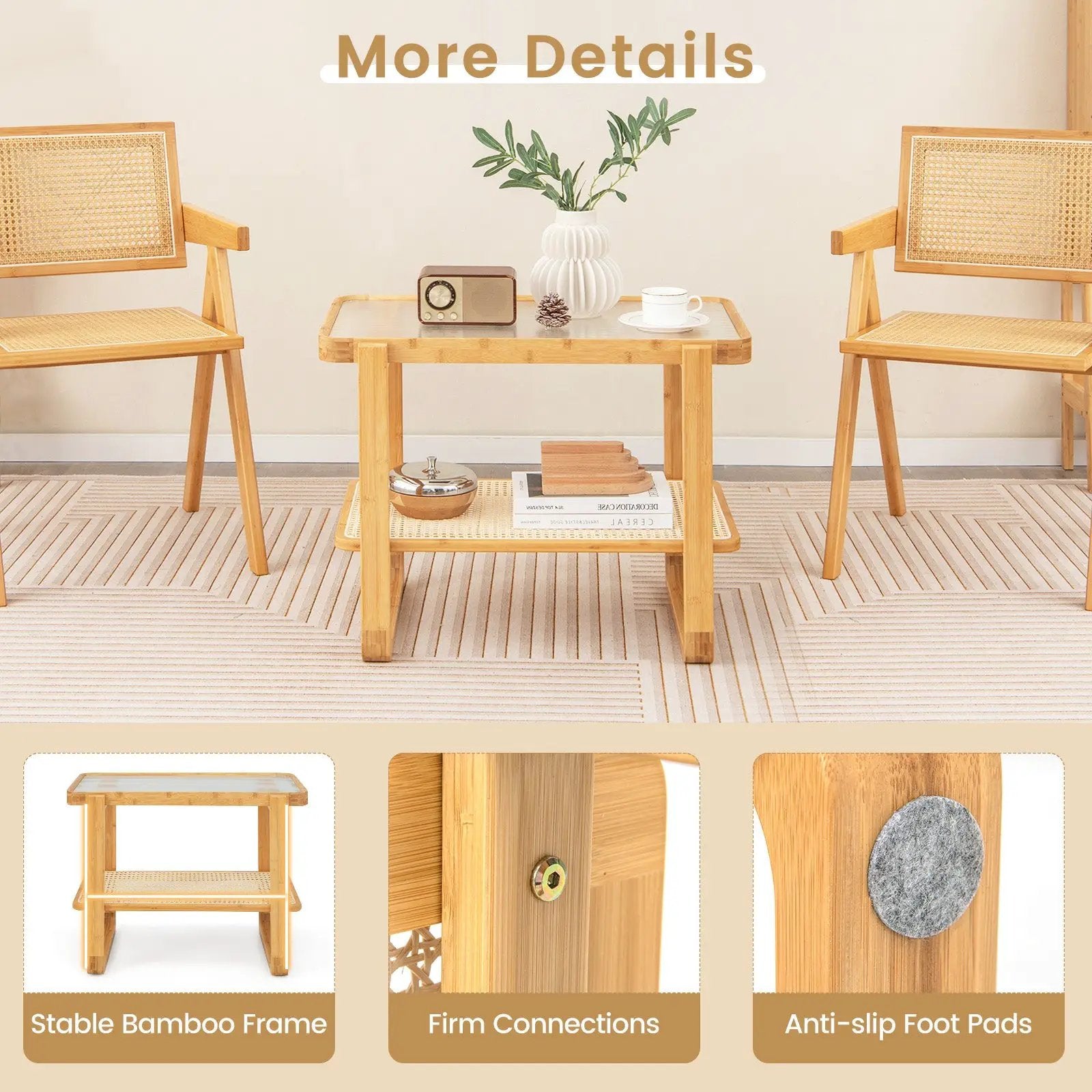 2-tier Bamboo Side Table with Glass Top-Natural by DirectDeals