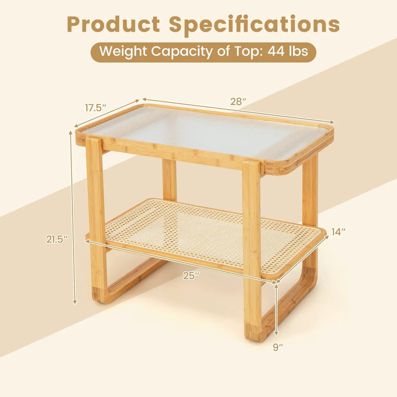 2-tier Bamboo Side Table with Glass Top-Natural by DirectDeals