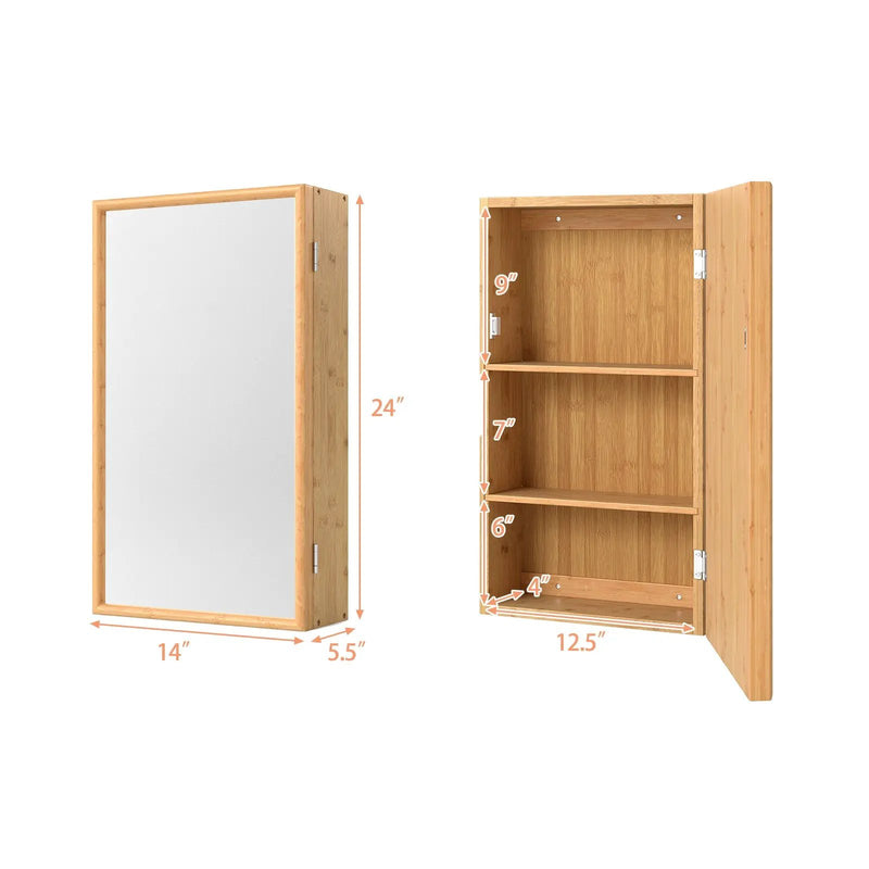 Bamboo Small Medicine Cabinet with Mirror Door and Removable Shelves-Natural by DirectDeals