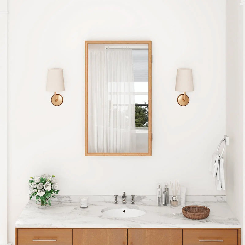 Bamboo Small Medicine Cabinet with Mirror Door and Removable Shelves-Natural by DirectDeals