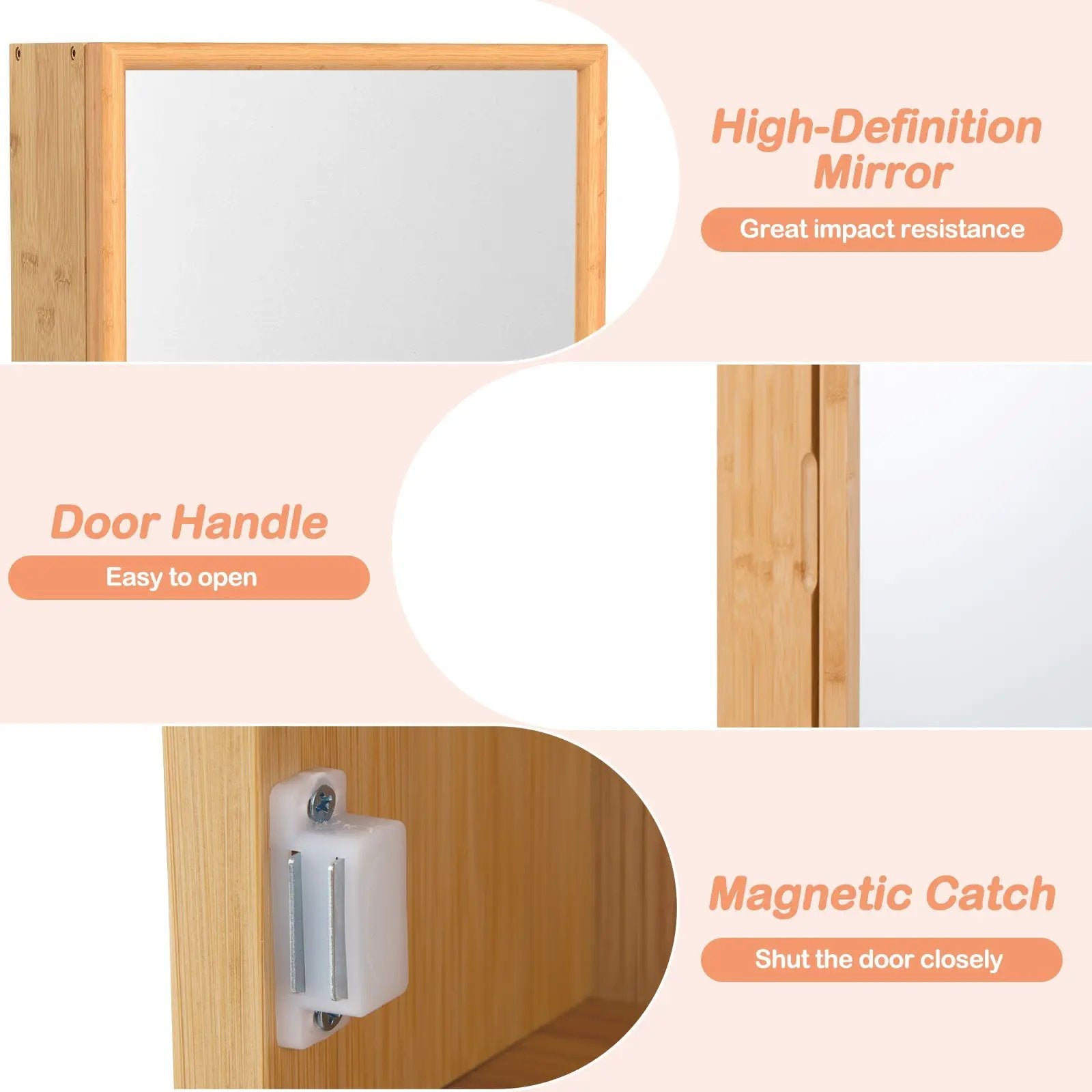 Bamboo Small Medicine Cabinet with Mirror Door and Removable Shelves-Natural by DirectDeals