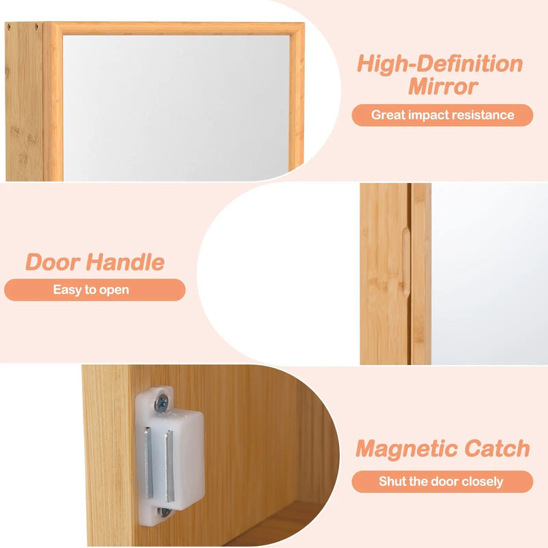 Bamboo Small Medicine Cabinet with Mirror Door and Removable Shelves-Natural by DirectDeals