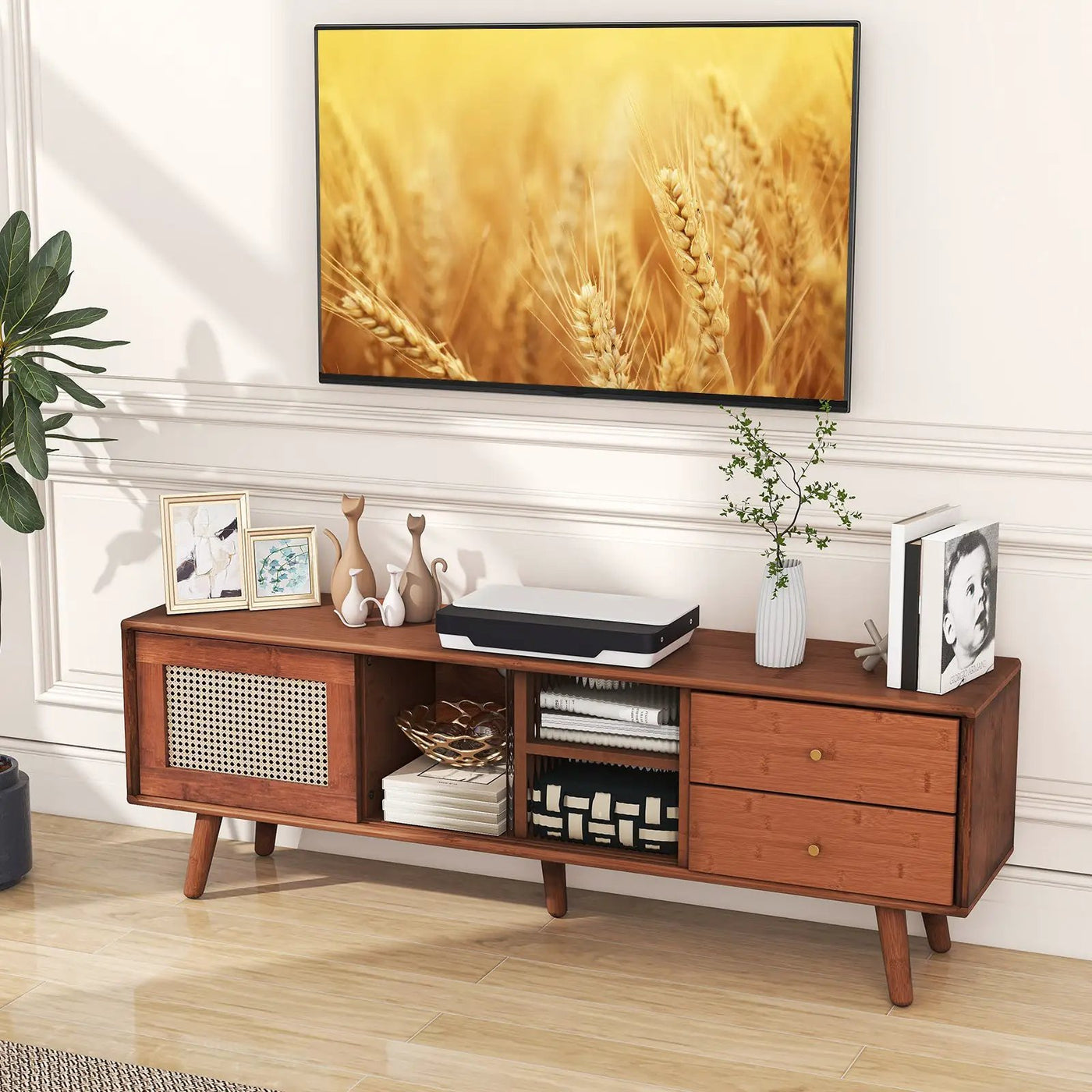 Bamboo TV Stand for TV up to 65 Inch by DirectDeals