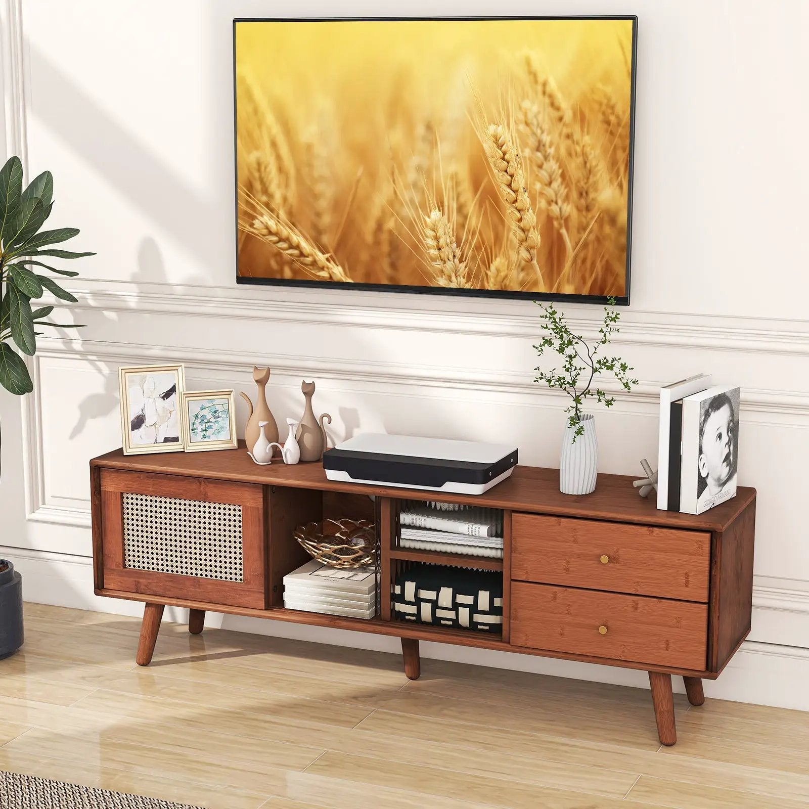 Bamboo TV Stand for TV up to 65 Inch by DirectDeals