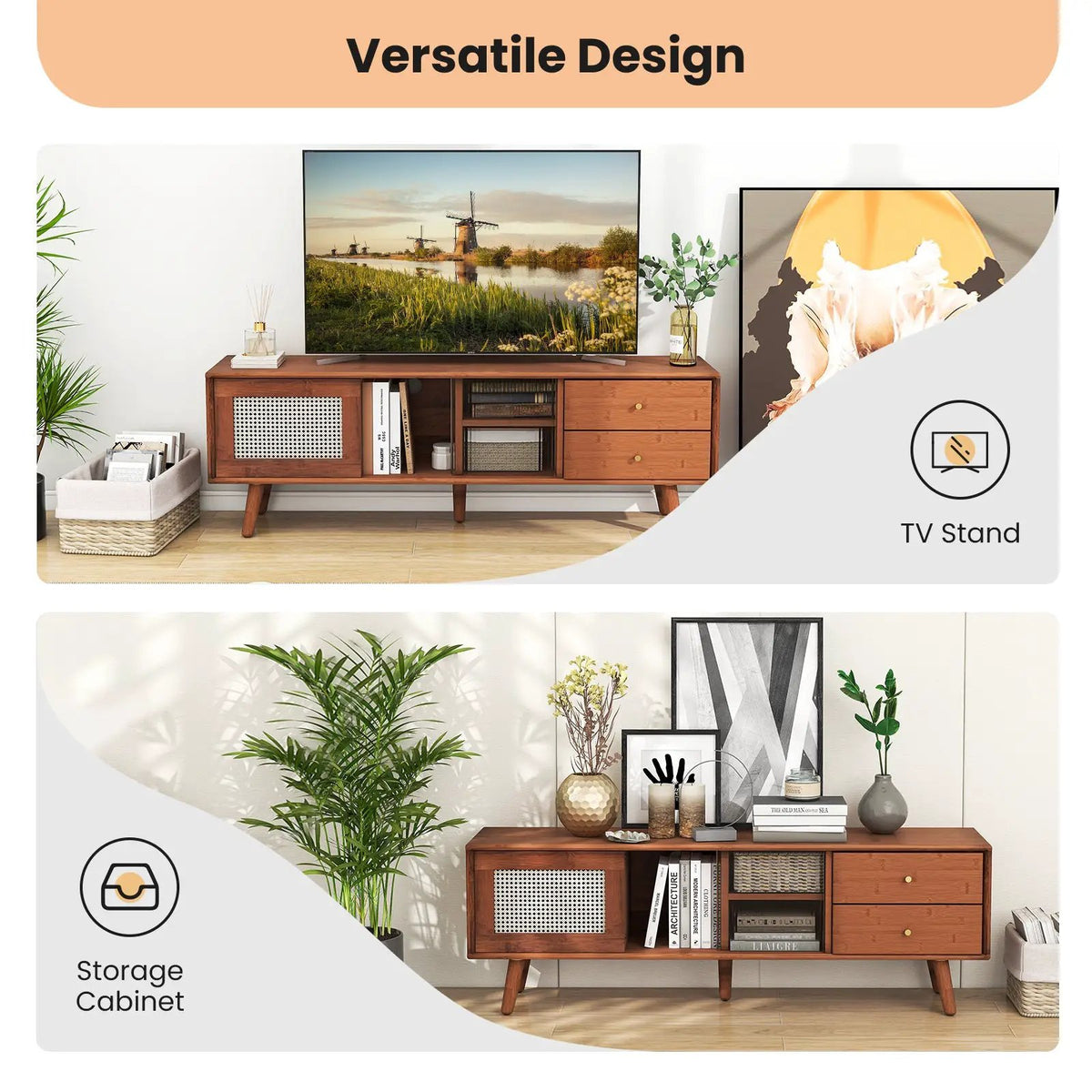 Bamboo TV Stand for TV up to 65 Inch by DirectDeals