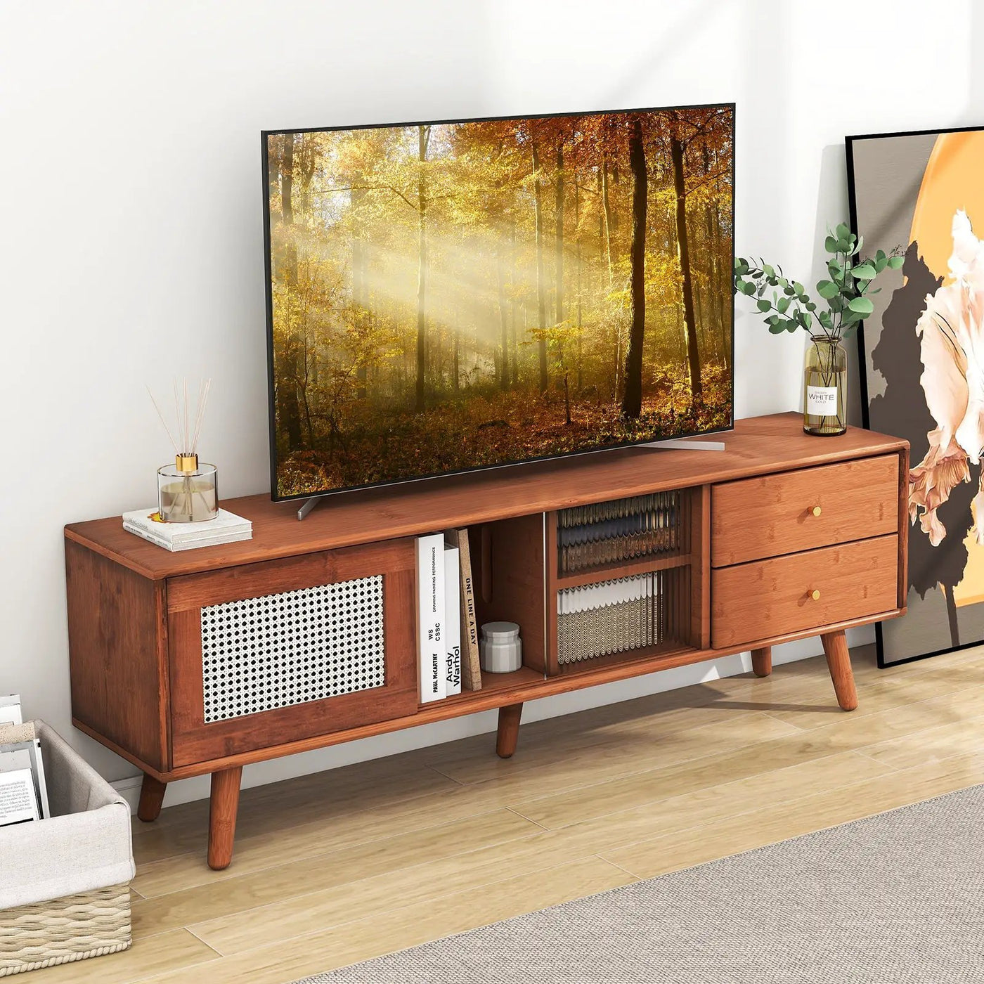 Bamboo TV Stand for TV up to 65 Inch by DirectDeals