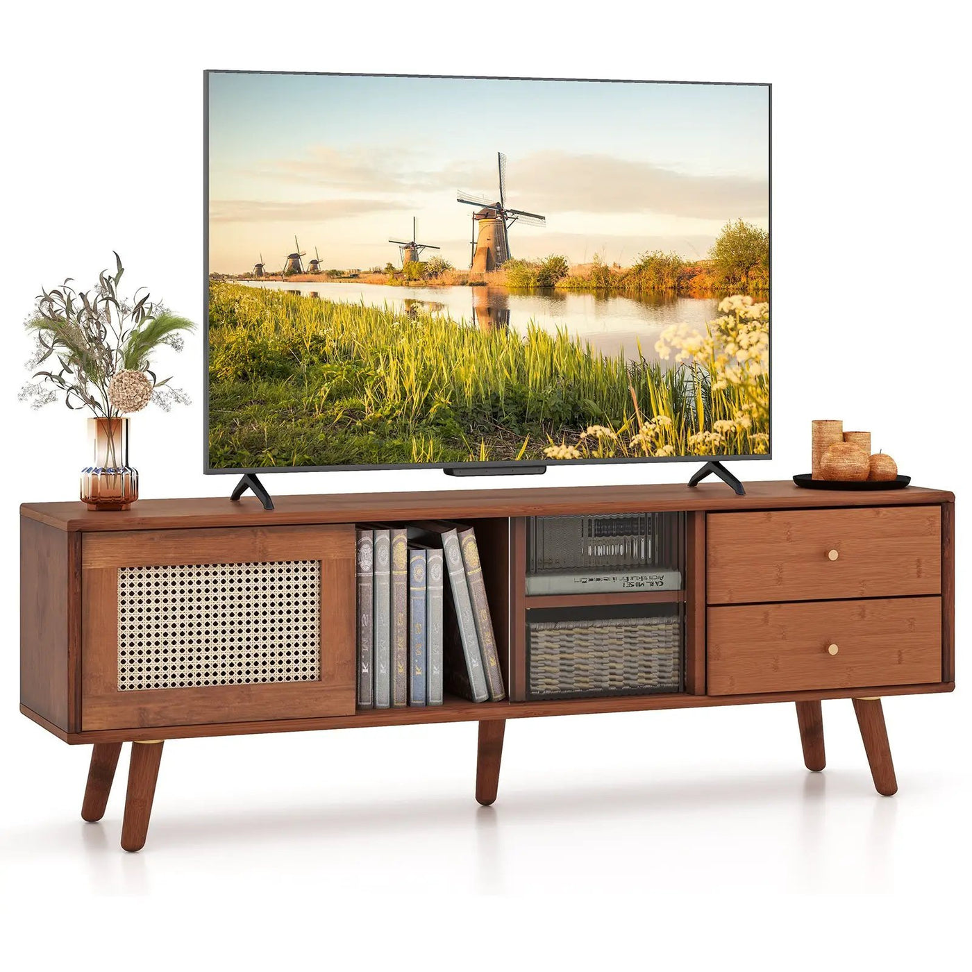 Bamboo TV Stand for TV up to 65 Inch by DirectDeals