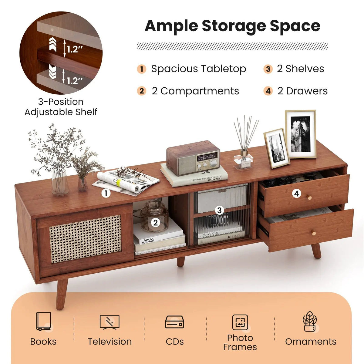 Bamboo TV Stand for TV up to 65 Inch by DirectDeals