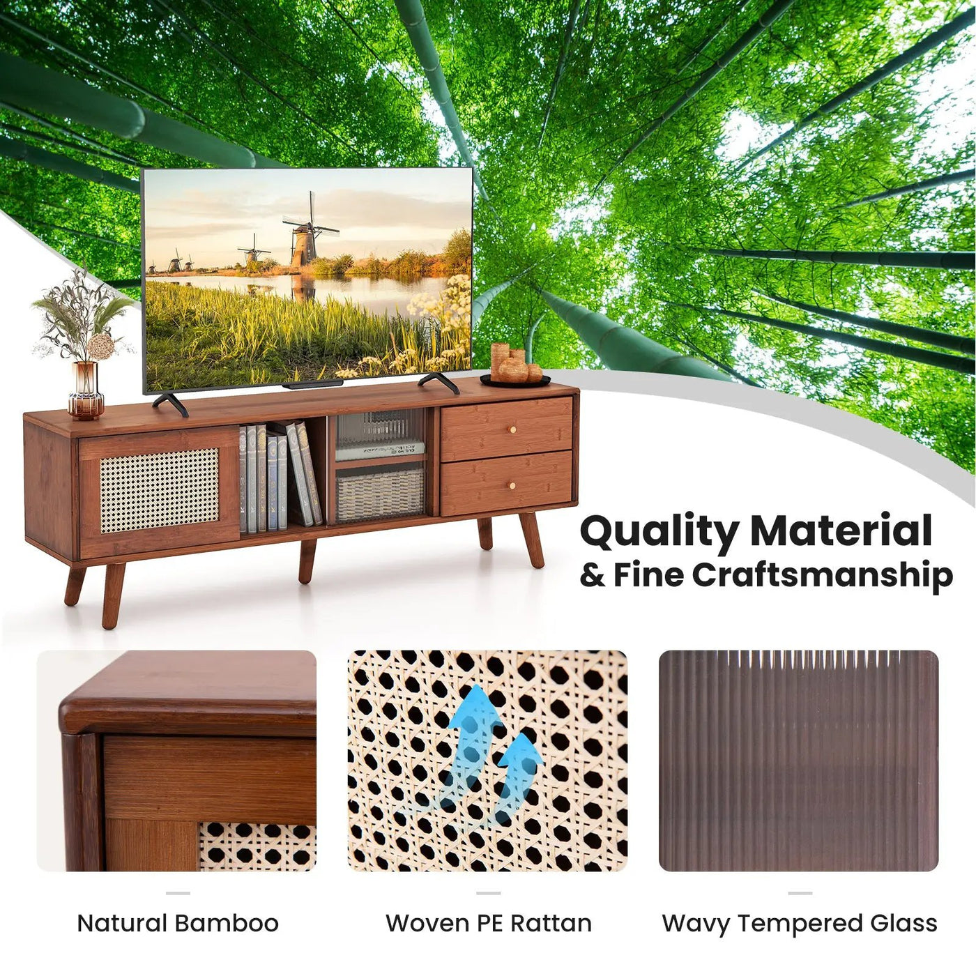 Bamboo TV Stand for TV up to 65 Inch by DirectDeals
