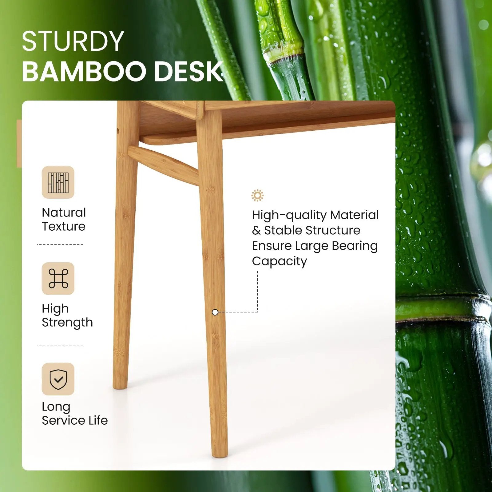 Bamboo Writing Desk with 2 Storage Drawers and Open Shelf by DirectDeals