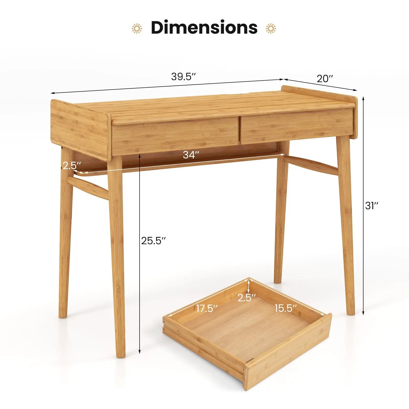Bamboo Writing Desk with 2 Storage Drawers and Open Shelf by DirectDeals