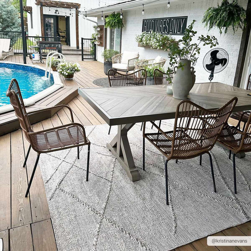 Baqer Bone & Tan Textured Performance Outdoor Rug - Clearance by Boutique Rugs