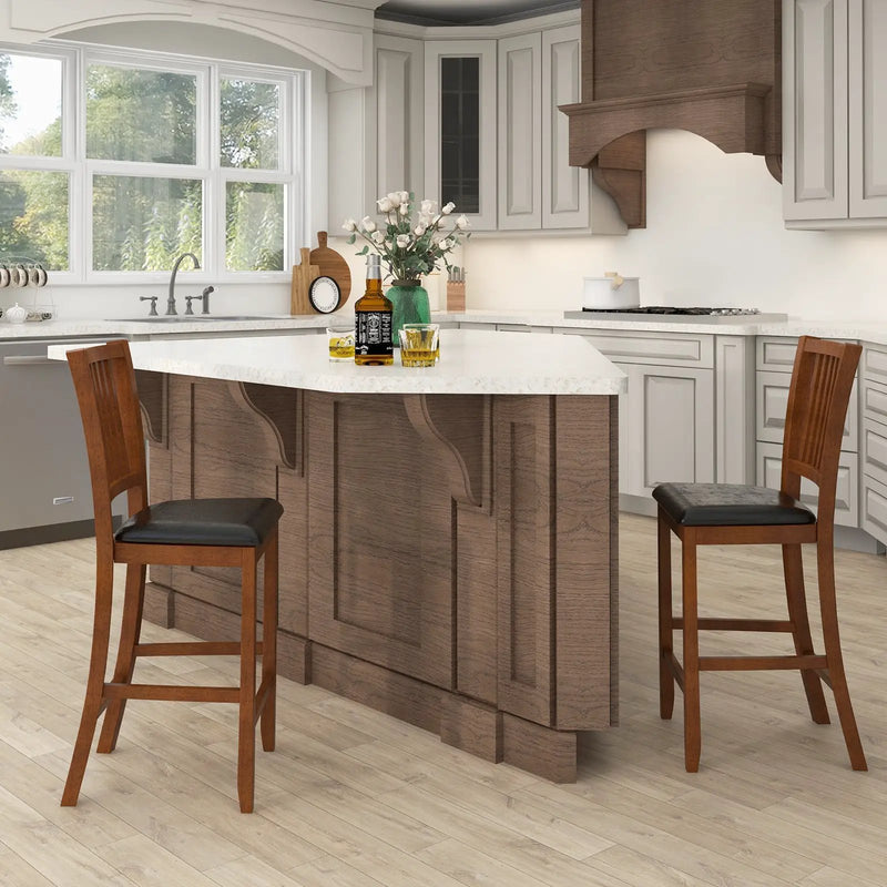 2-Piece Bar Chair Set Counter Height Bar Stool with Backrest-Walnut by DirectDeals