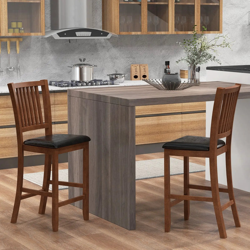 2-Piece Bar Chair Set Counter Height Bar Stool with Backrest-Walnut by DirectDeals