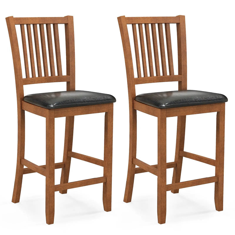 2-Piece Bar Chair Set Counter Height Bar Stool with Backrest-Walnut by DirectDeals