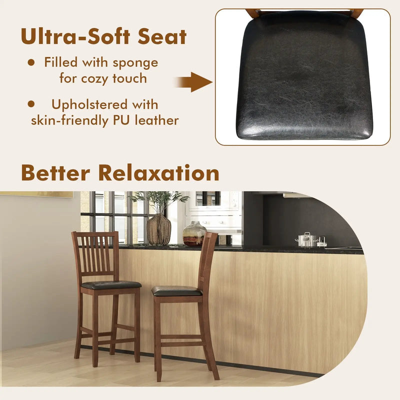 2-Piece Bar Chair Set Counter Height Bar Stool with Backrest-Walnut by DirectDeals