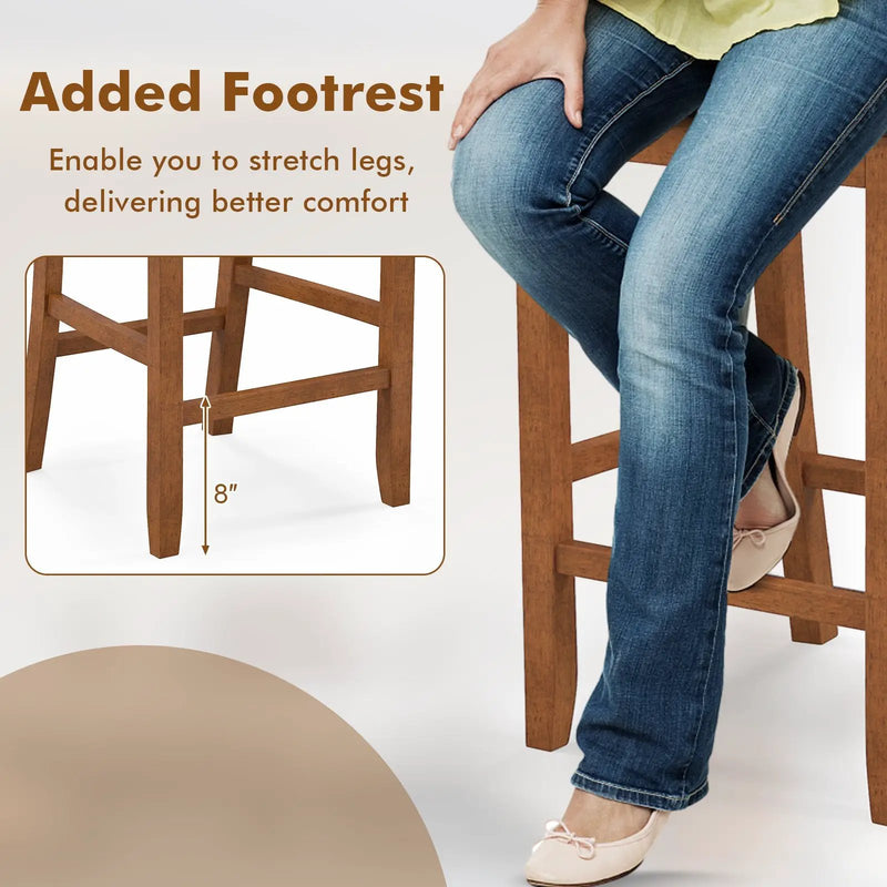 2-Piece Bar Chair Set Counter Height Bar Stool with Backrest-Walnut by DirectDeals
