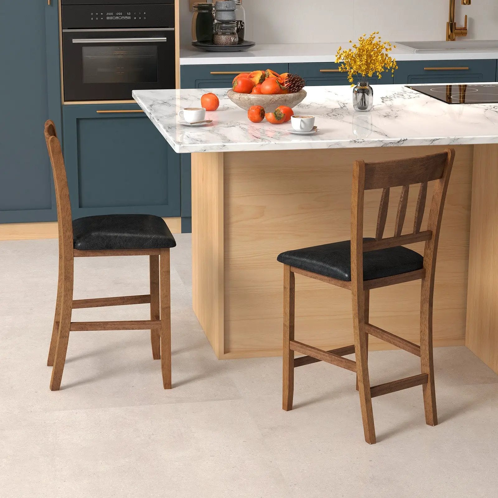25.5 Inch Counter Height Bar Chair Set of 2 with Backrest Padded Seat-Walnut by DirectDeals