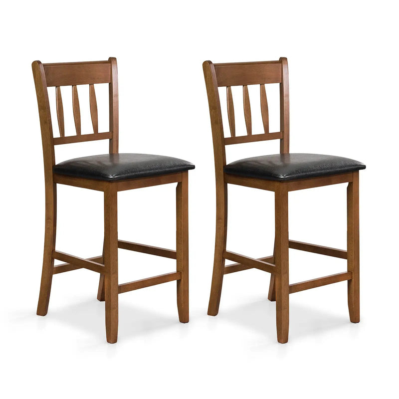 25.5 Inch Counter Height Bar Chair Set of 2 with Backrest Padded Seat-Walnut by DirectDeals