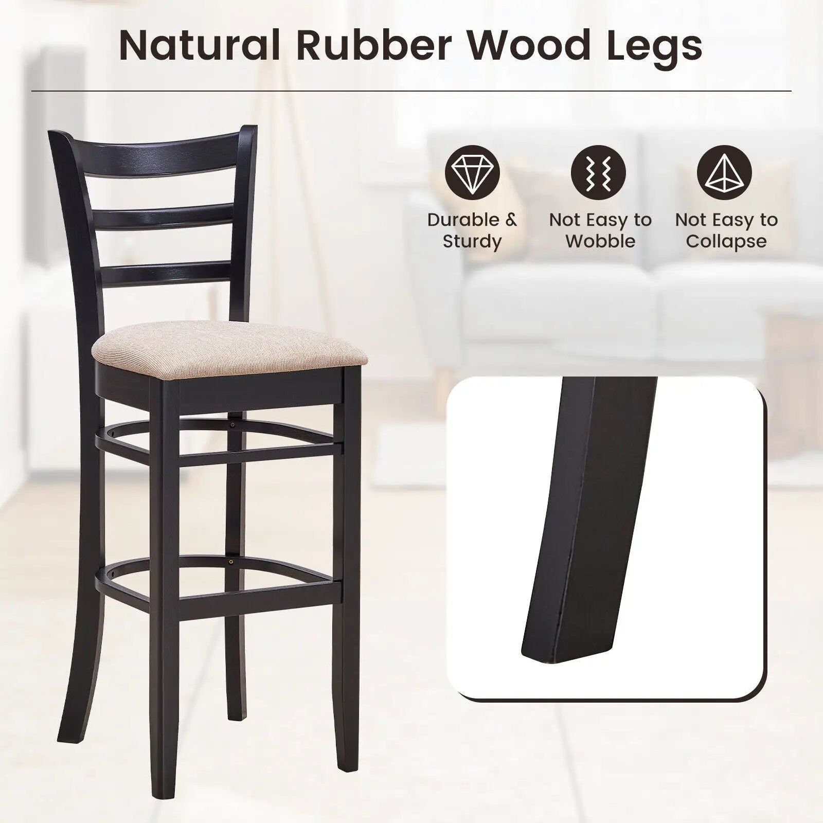Bar Chairs with Ergonomic Backrest and Comfy Footrest and Soft Padded Seat by DirectDeals