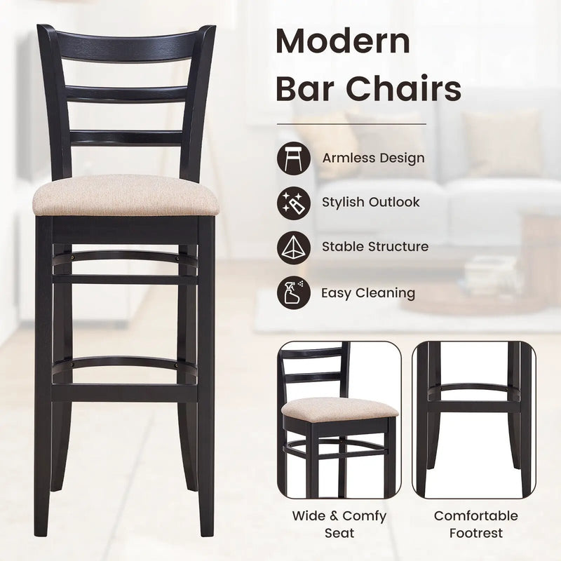 Bar Chairs with Ergonomic Backrest and Comfy Footrest and Soft Padded Seat by DirectDeals