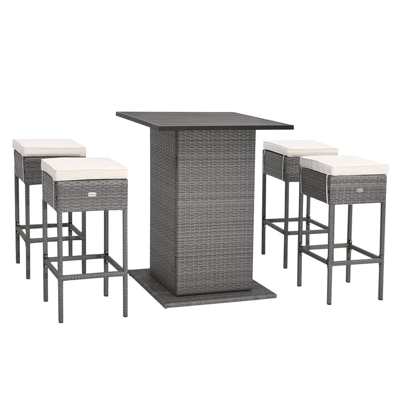 5 Pieces Outdoor Wicker Bar Table Set with Hidden Storage Shelves-White by DirectDeals