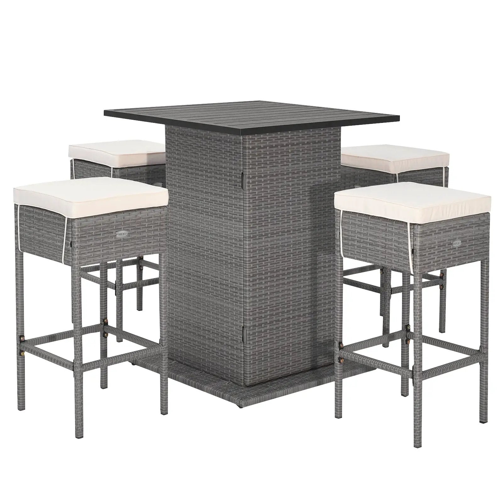 5 Pieces Outdoor Wicker Bar Table Set with Hidden Storage Shelves-White by DirectDeals
